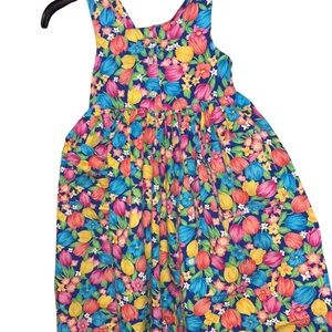 Vintage Boston Traders Blue Floral Cotton dress with Yellow & Pink Accents